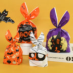 25/50 Stück Halloween Süßigkeitentüten, Kaninchenohr Kürbis, Plastiktüte, Kekse, Dessert DIY Verpackung, Kid Halloween, Party Geschenk Dekor