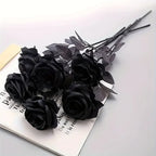 Künstliche Schwarze Rosen – Langer Stiel, Tischdeko | 5 oder 10 Stück