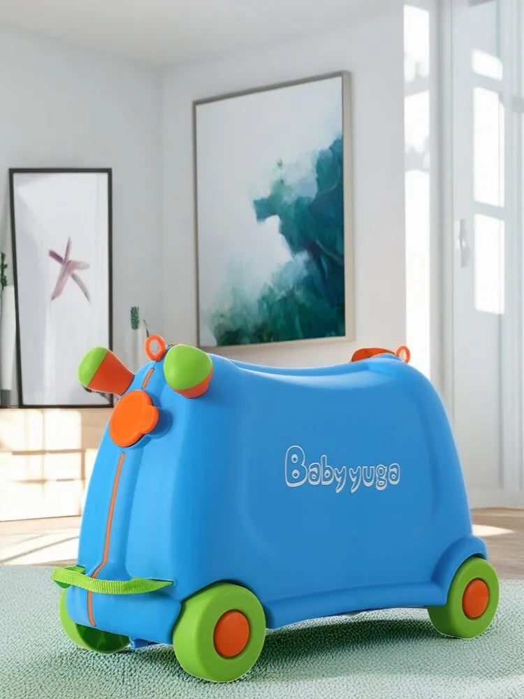 Ride-On Kindergepäck mit geräuschlosen Rädern, Cartoon-Aufbewahrungsbox, Spielzeugkoffer, stapelbares Design für Zuhause/Reisen (Jungen/Mädchen)