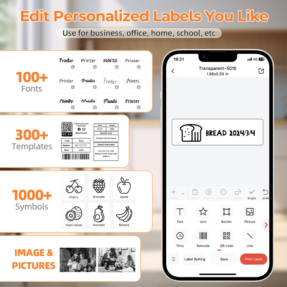 Imprimante d'étiquettes thermique Phomemo M220 75 mm pour codes-barres, adresses, courriers, dossiers, étiquettes pour téléphones et PC