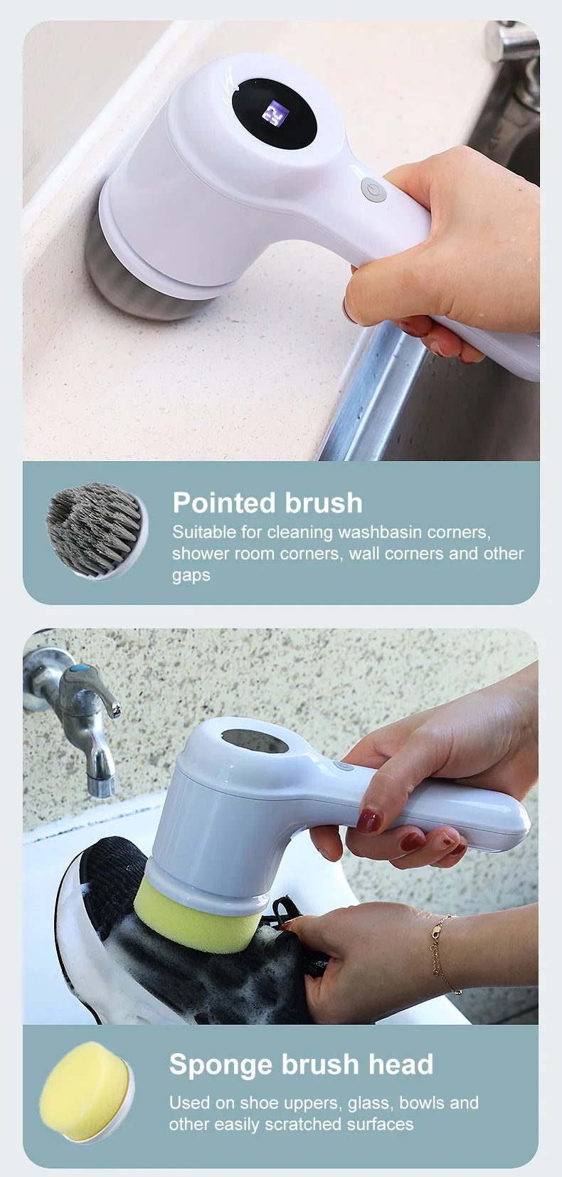 Elektrische USB-Schrubber-Reinigungsbürste, mit 5 Bürstenköpfen, elektrische Reinigungsbürste, für Küche, Badewanne, Fliesenwäscher