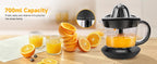 Aigostar elektrische Zitrus presse 40 Watt 700 ml, Zitrus presse mit Tropf auslauf, 2 austauschbare Zapfen. Bpa frei