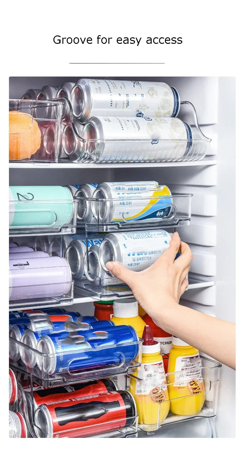 Stapelbarer Kühlschrank-Organizer, Behälter, Pop-Soda-Dosenspender, Getränkehalter für Kühlschrank, durchsichtiges Kunststoff-Aufbewahrungsregal für Lebensmittel in Dosen