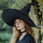 Halloween Hexenhut mit Rüschen – Schwarzer Hexen- & Zauberer-Hut für Cosplay & Party