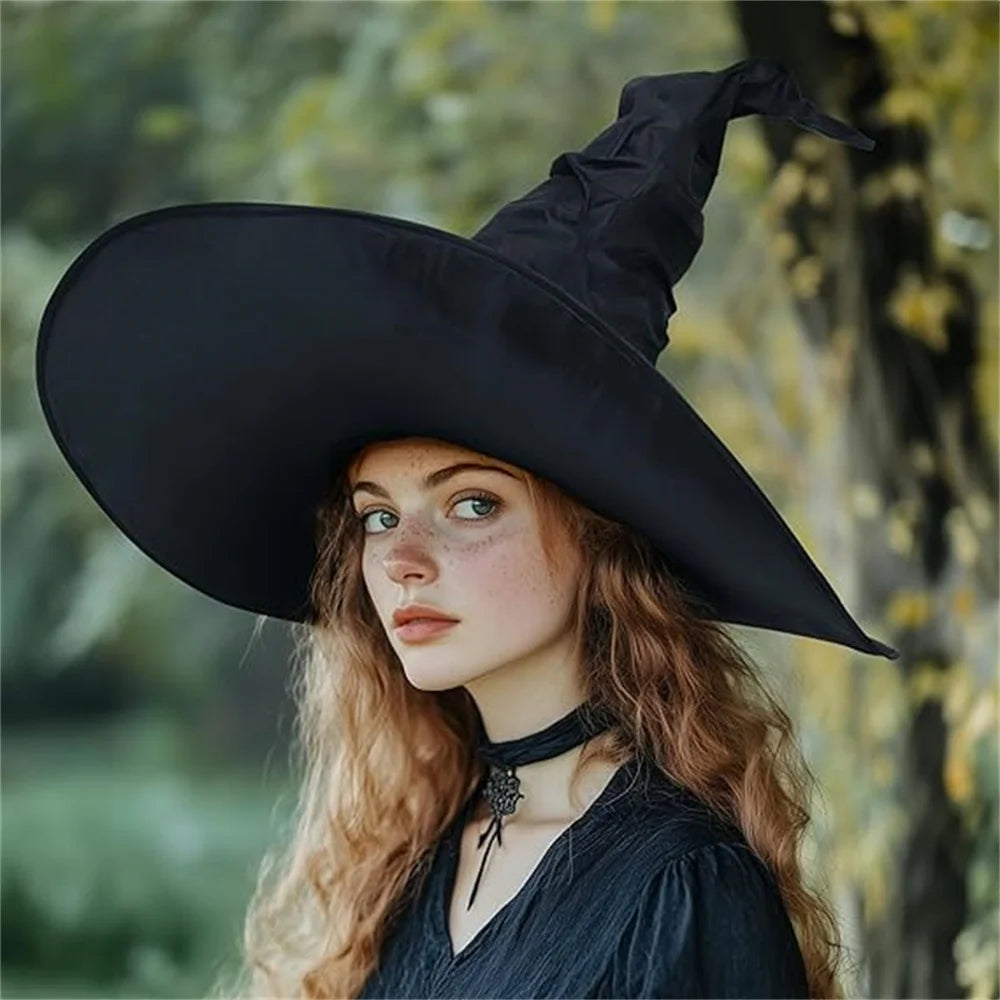 Halloween Hexenhut mit Rüschen – Schwarzer Hexen- & Zauberer-Hut für Cosplay & Party