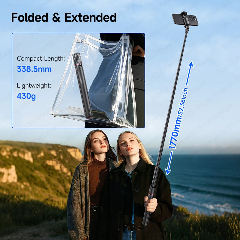 TOKQI TT01 Auto Pop-Up Selfie Stick Stativ – 1,77m, Bluetooth, Magnetfernbedienung | Smartphone