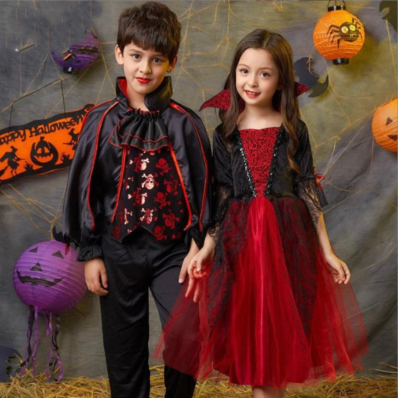 Halloween Kostüm Mädchen – Vampir-Teufel-Prinzessin, Schwarz-Rotes Tüllkleid mit Zubehör