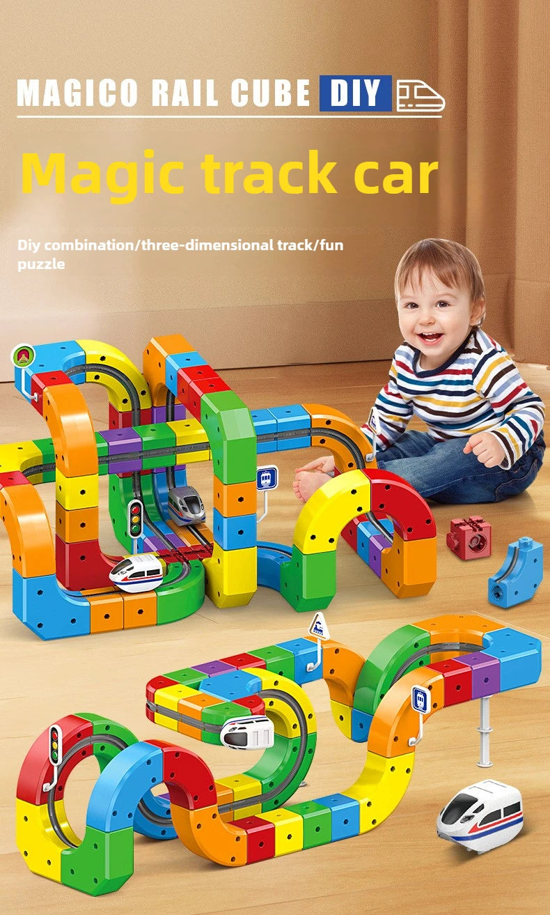 Kinder Magic Track Zug Elektrische Zusammengebaute Bausteine Magnetische Schiene Auto Labyrinth Pädagogisches Spielzeug für Kinder Weihnachten Geschenke