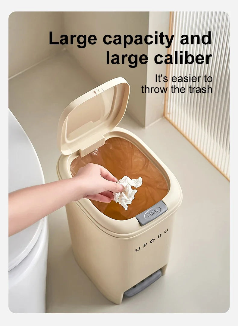 Neue Mülleimer mit großem Fassungsvermögen für Haushaltsküchen, handbetriebene oder fußbetriebene Deckel für Wohnzimmer und Badezimmer