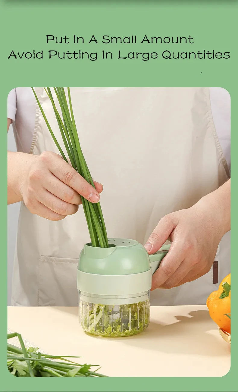 4In1 Elektrische Gemüse Cutter Set Handheld Drahtlose Elektrische Knoblauch Stampfer Lebensmittel Chopper Fleischwolf Maschine Lebensmittel Peel Scheibe