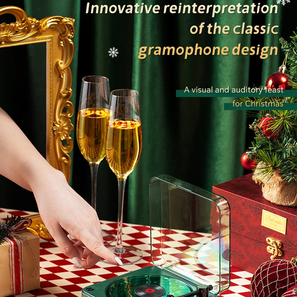 Retro Plattenspieler Lautsprecher mit weißem Rauschen, kabelloser Bluetooth-Schallplattenspieler, Stereo-Sound, RGB-Projektion, Lampeneffekt