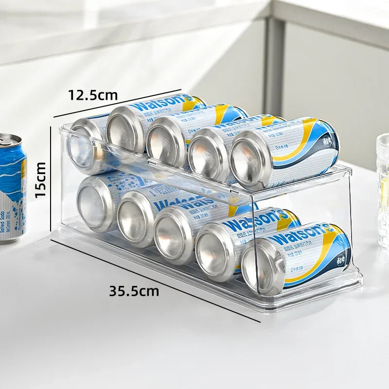 Stapelbarer Kühlschrank-Organizer, Behälter, Pop-Soda-Dosenspender, Getränkehalter für Kühlschrank, durchsichtiges Kunststoff-Aufbewahrungsregal für Lebensmittel in Dosen