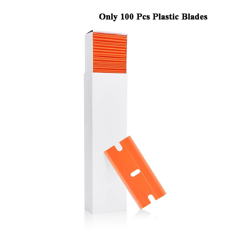Auto-Aufkleber-Entferner-Schaber, 100 Stück, Kunststoffklingen zum Entfernen von Kleber, Schaben, Aufklebern, Etiketten und Abziehbilder aus Glas, Windschutzscheiben