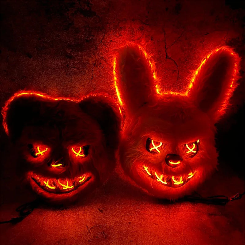 LED-Tiermaske Halloween – Leuchtende Hasen- & Bärmaske für Karneval & Cosplay