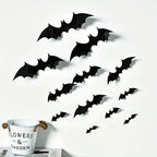 12/24/36/48/60 Stück schwarze 3D-Fledermaus-Wandaufkleber-Set, Halloween-Party-Essentials für Zuhause, Zimmerdekor, Fenster-Wandaufkleber, Glasaufkleber