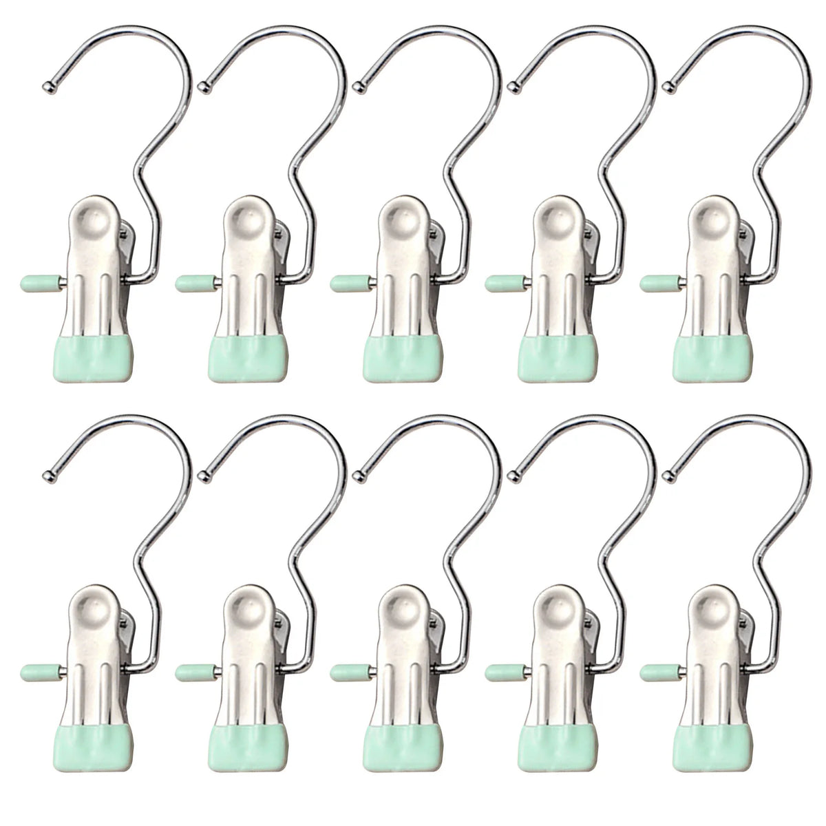 Edelstahl-Wäscheklammern mit Haken (10 Stück) – Kleidungsclips für Kleiderbügel & Schrank