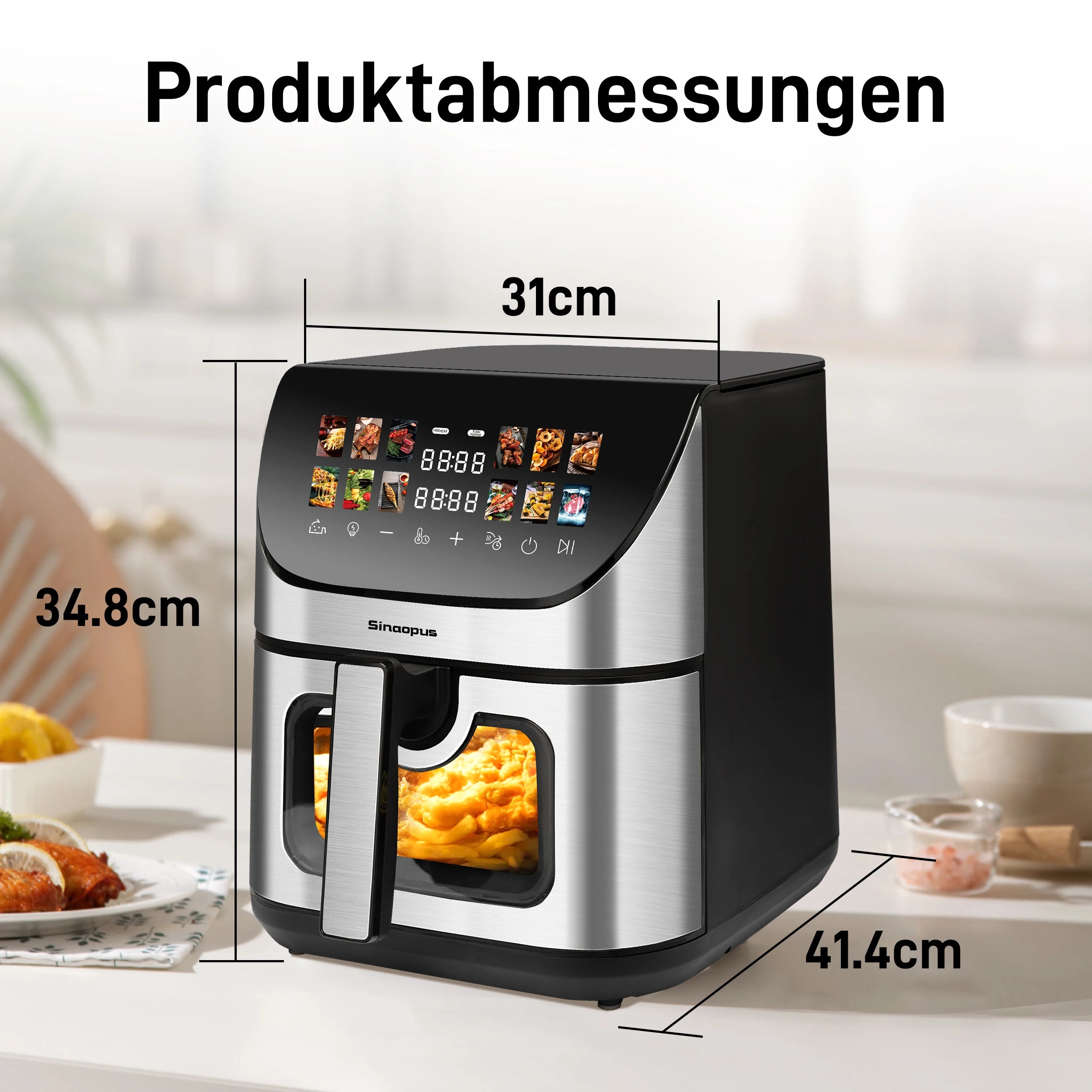 8-Liter-Heißluftfritteuse mit Sichtfenster und Backofen