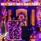 10–120 m Kupferdraht-Lichterketten, Halloween, lila und orange, 8 Modi, für den Außenbereich, Straßenbeleuchtung, Weihnachtsgirlande, Partydekoration