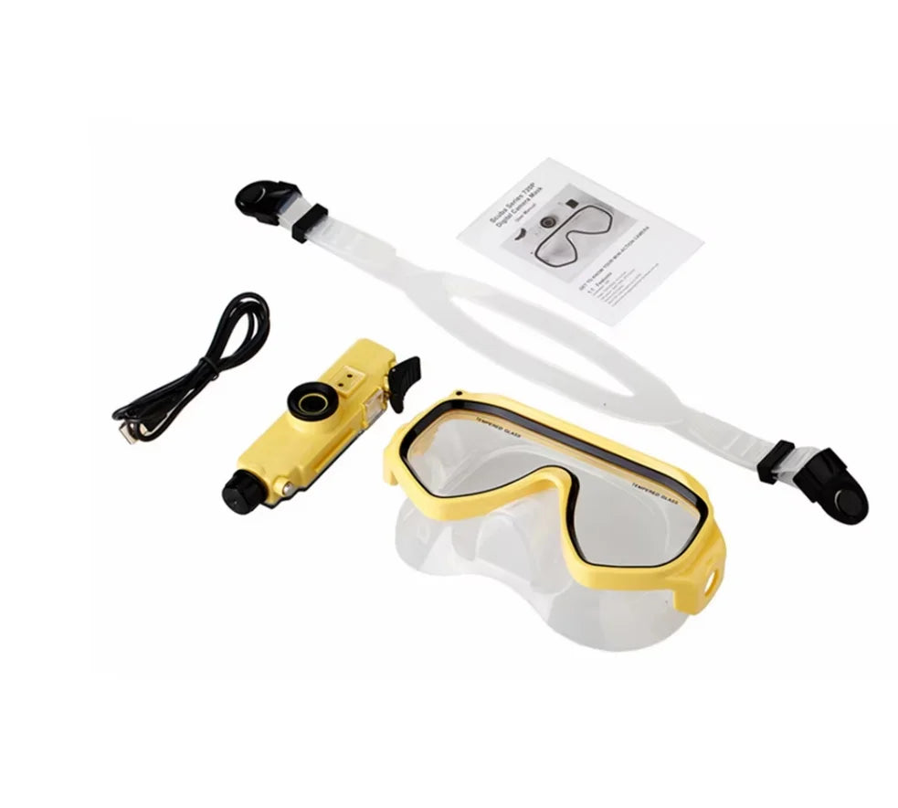 YTYIN RD-34 Tauchmaske mit integrierter HD 1080p Kamera – 5MP CMOS, 90° Weitwinkel, DVR, Gelb & Blau