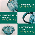 Kreativer Weihnachtsbaum aus Glas, Weihnachtstasse mit Deckel, isolierte Kaffeetasse aus Glas