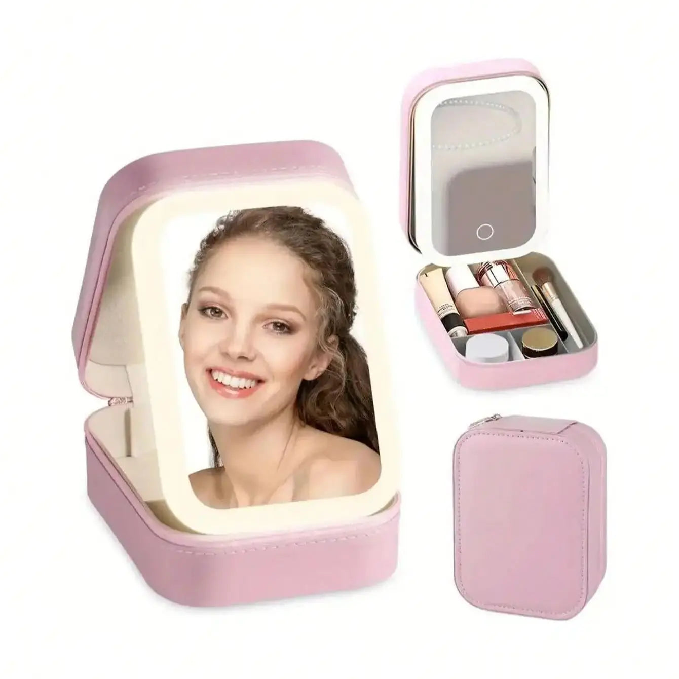 LED-beleuchtete Make-up-Tasche mit Spiegel – wiederaufladbarer Reise-Kosmetik-Organizer, verstellbare 3-Farben-Beleuchtung, Schmuckaufbewahrungskoffer