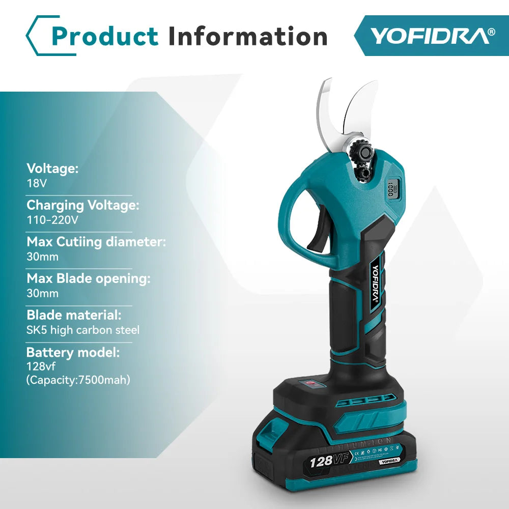 YOFIDRA 30 MM Bürstenlose Scheren Schere 2 Gänge Cordless Garten Obst Baum Zweig Beschneiden Power Werkzeuge Für BL1850B 18 V batterie