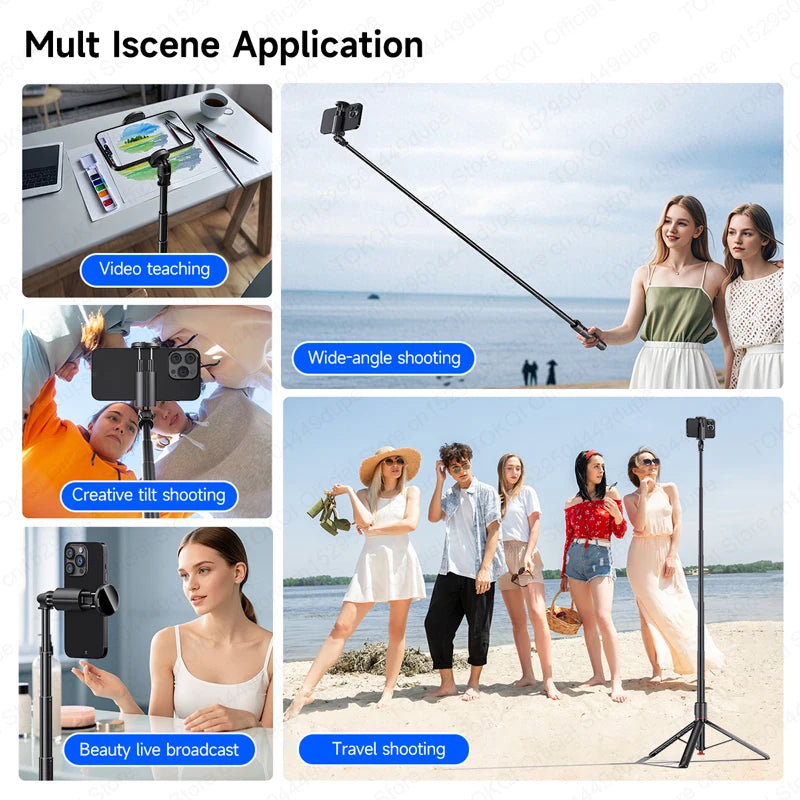 TOKQI TT01 Auto Pop-Up Selfie Stick Stativ – 1,77m, Bluetooth, Magnetfernbedienung | Smartphone
