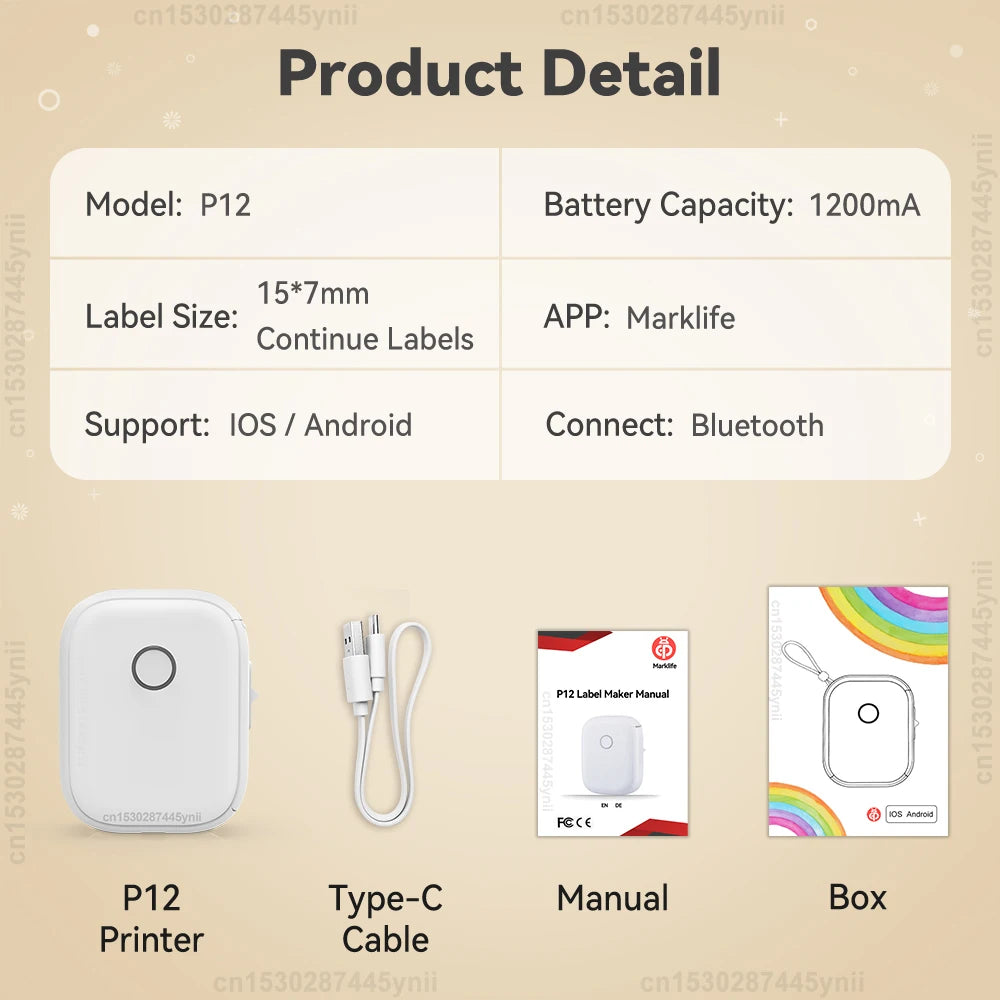 P12 Label Maker Mini tragbarer Thermo-Etikettendrucker ähnlich wie D11 D110 D101 Marklife P12 Etikettenmaschine DIY P12 Etikettenaufkleber