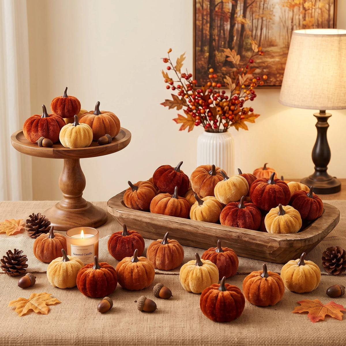 Mini-Kürbisse aus Kunstvelours 30er-Set – Herbst & Halloween Tischdeko