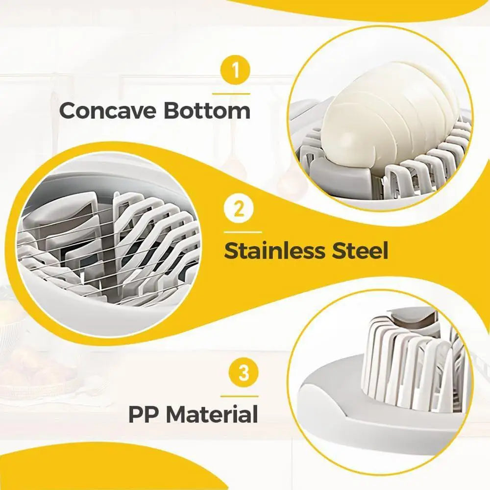 Eierschneider, 3-Wege-Schneider für gekochte Eier, Edelstahldraht, Multifunktions-Küchenmaschine, Küchenzerkleinerer, Werkzeug mit Behälter