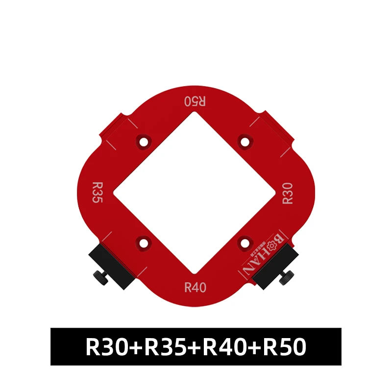 4-in-1-Positionierungsschablone für Bogenwinkel, Fräservorlagen R10-R50, Holzbearbeitungsradius, Jig-Eckenradius, wiederverwendbare Positionierungswerkzeuge