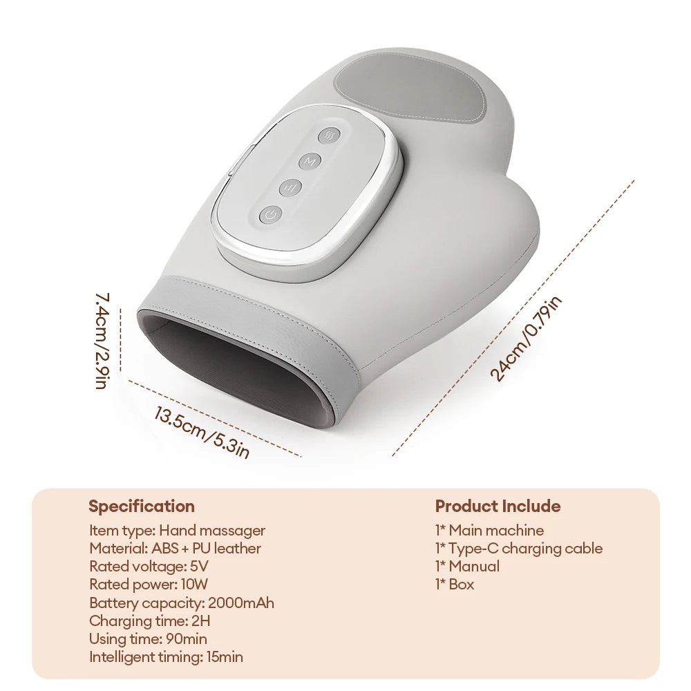 Elektrischer Handmassager mit Luftkompression – 5 Stufen, Wärmefunktion, Vibration, CE