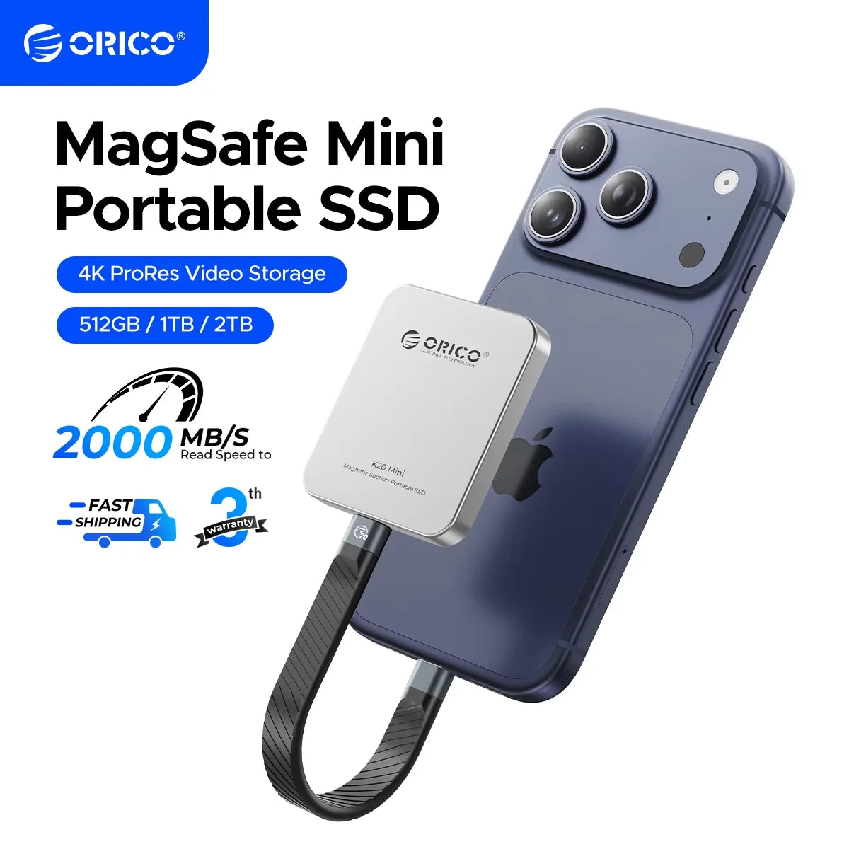 ORICO K20Mini magnetische externe SSD für iPhone 17 16 Pro/Max ProRes 2000 MB/s 4K ProRes HDR Record und Store Portable Solid State