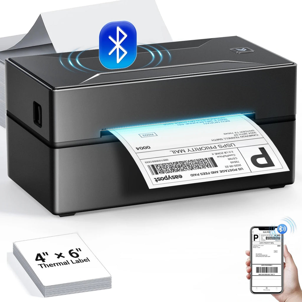 Bluetooth-HD-Drucker D100, Schwarz, tragbarer Thermo-Etikettendrucker für kleine Versandetiketten, kompatibel mit iPhone, Android, Mac, Windows