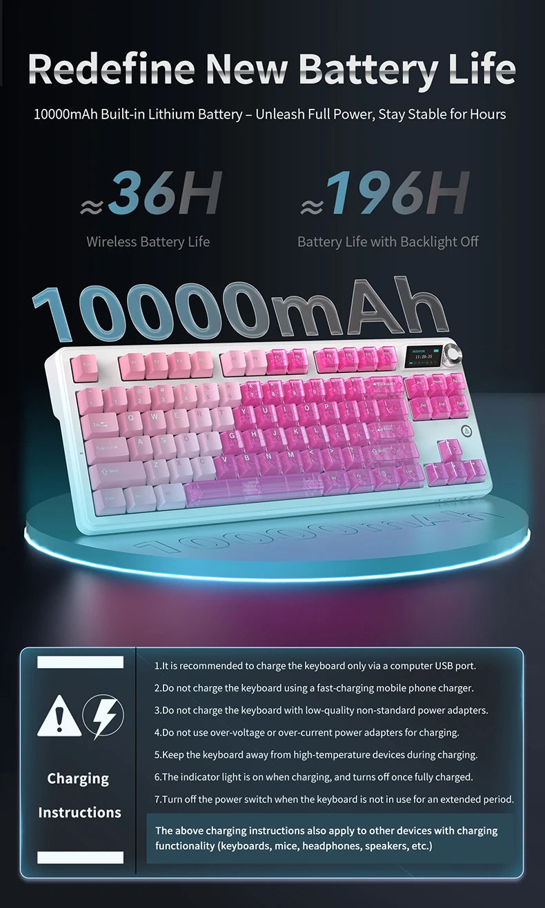 AJAZZ MK87 Drahtlose mechanische Tastatur 75 % Tri-Mode RGB PBT Tastenkappen Hot-Swap-Gaming-Tastaturdichtung 10000 mAh für Gamer PC/Mac