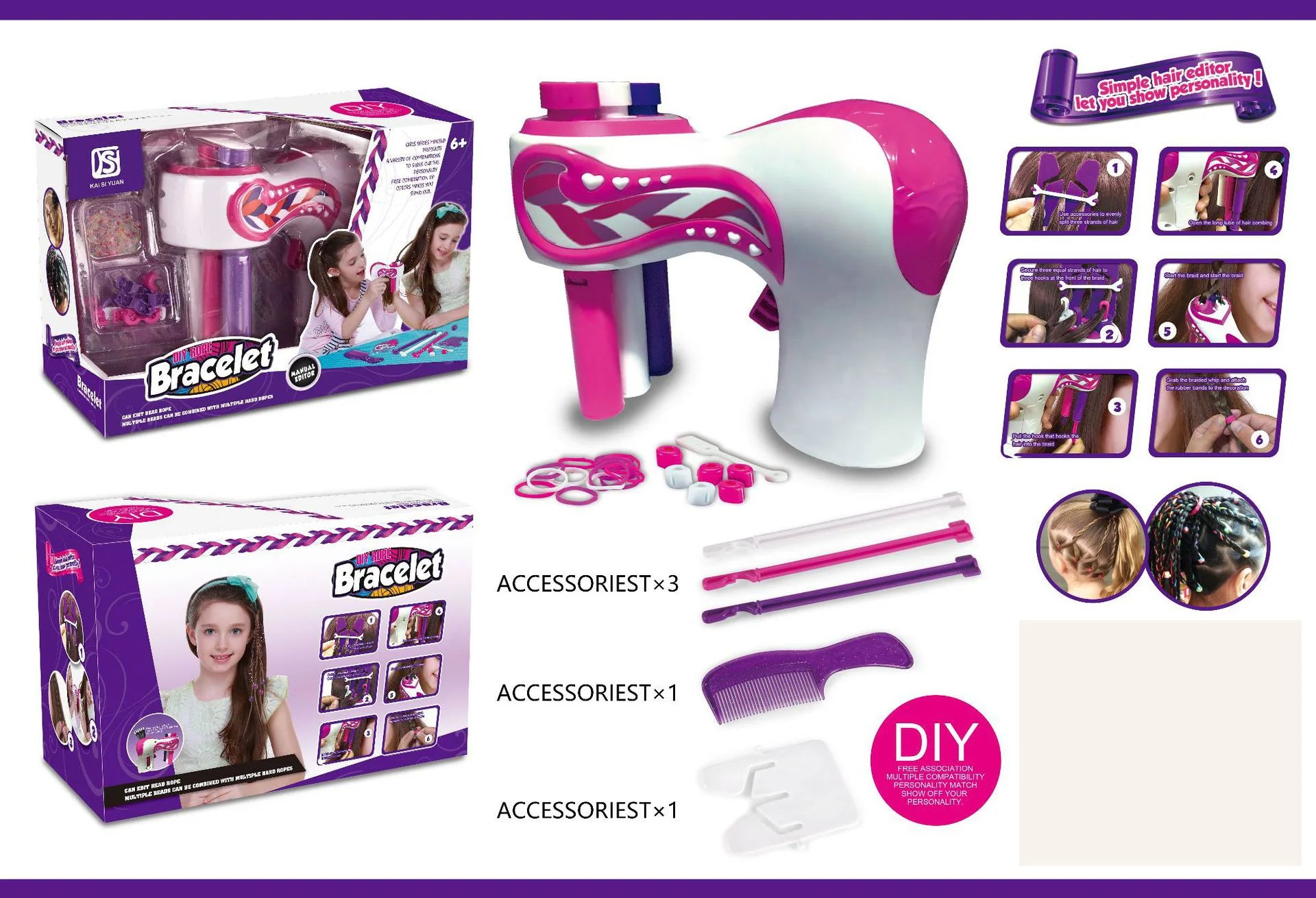 Mini-Dreisträngige geflochtene Haarmachine für Kinder, vollautomatische elektrische geflochtene Haarmachine