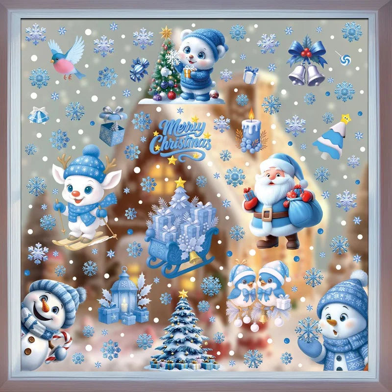Weihnachten Fenster Aufkleber Winter Schneemann Weihnachtsmann Schneeflocke Elch Statische Aufkleber Glas Ornamente Frohe Weihnachten Dekor