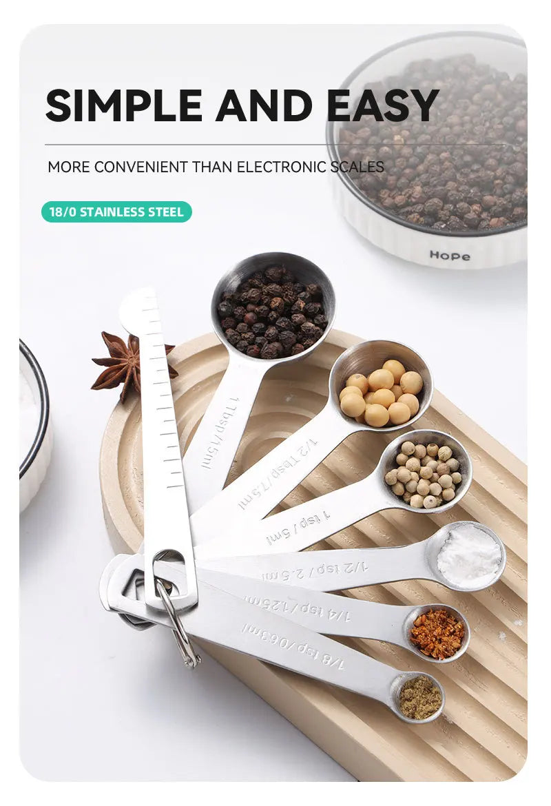 Messlöffel aus Edelstahl, 4/6/7/8-teiliges Set mit Skala, Messlineal, Löffel, Küche, Kaffee, Backen, Messwerkzeug-Set