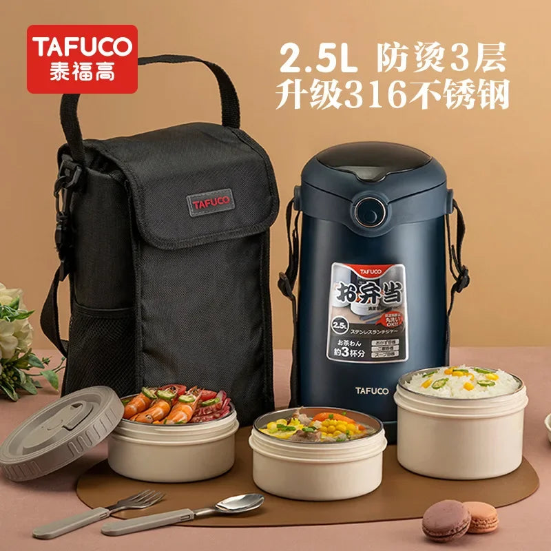 TAFUCO Lunchbox, tragbarer Aufbewahrungsbehälter für Lebensmittelwärmer, Wärmeerhaltung, Bento-Lunchbox, Lunchbox aus Edelstahl 316, für Kinder
