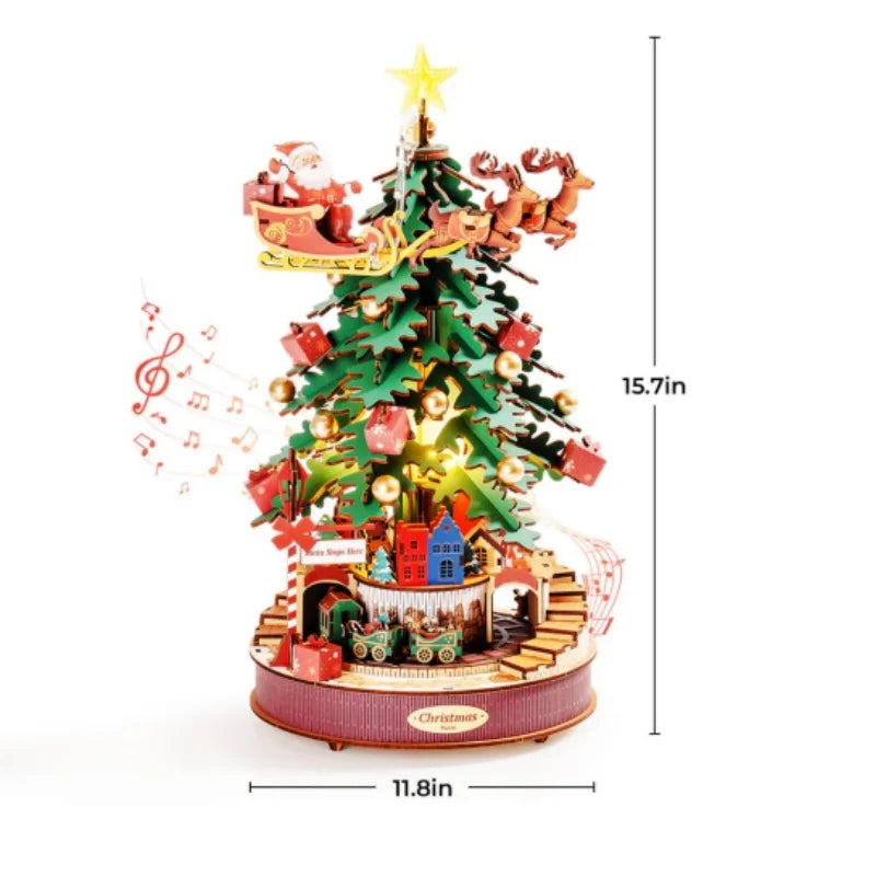 Robotime 3D-Holzpuzzles, Spieluhr, Weihnachtsmelodiebaum, Holzmodellbausätze für Erwachsene zum Bauen, beste Geschenke für Erwachsene und Kinder