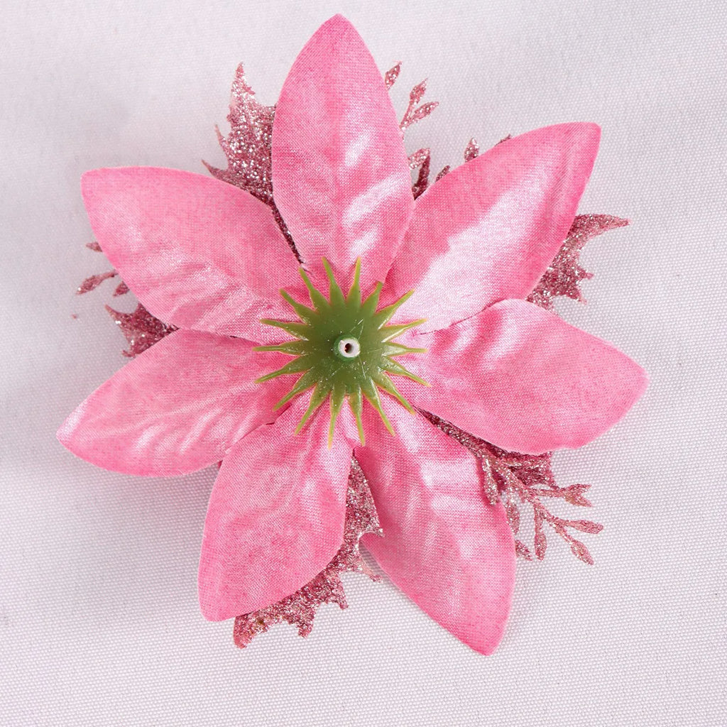 5/10 Stück rosa Weihnachtsglitter künstliche Blumen Weihnachtsbaumschmuck für Zuhause 2025, Weihnachtsschmuck, Neujahrsdekoration, Navidad