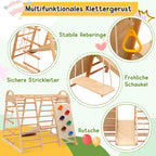 7-in-1 Multifunktionales Klettergerüst aus Holz mit Rutsche und Schaukel, Kletterleiter/Netz/Steinen, Indoor-Spielplatzspielzeug für Kinder ab 3 Jahren