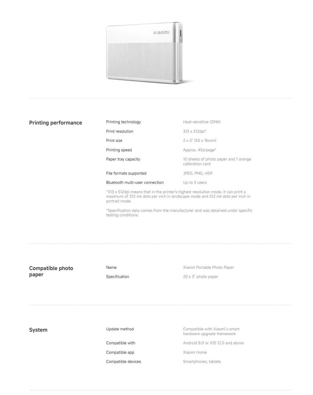 Globale Version Xiaomi Mi Tragbarer Fotodrucker Bluetooth 5.0 BLE ZINK Tintenlose Technologie AR-Videodruck Unterstützung Mi Home APP