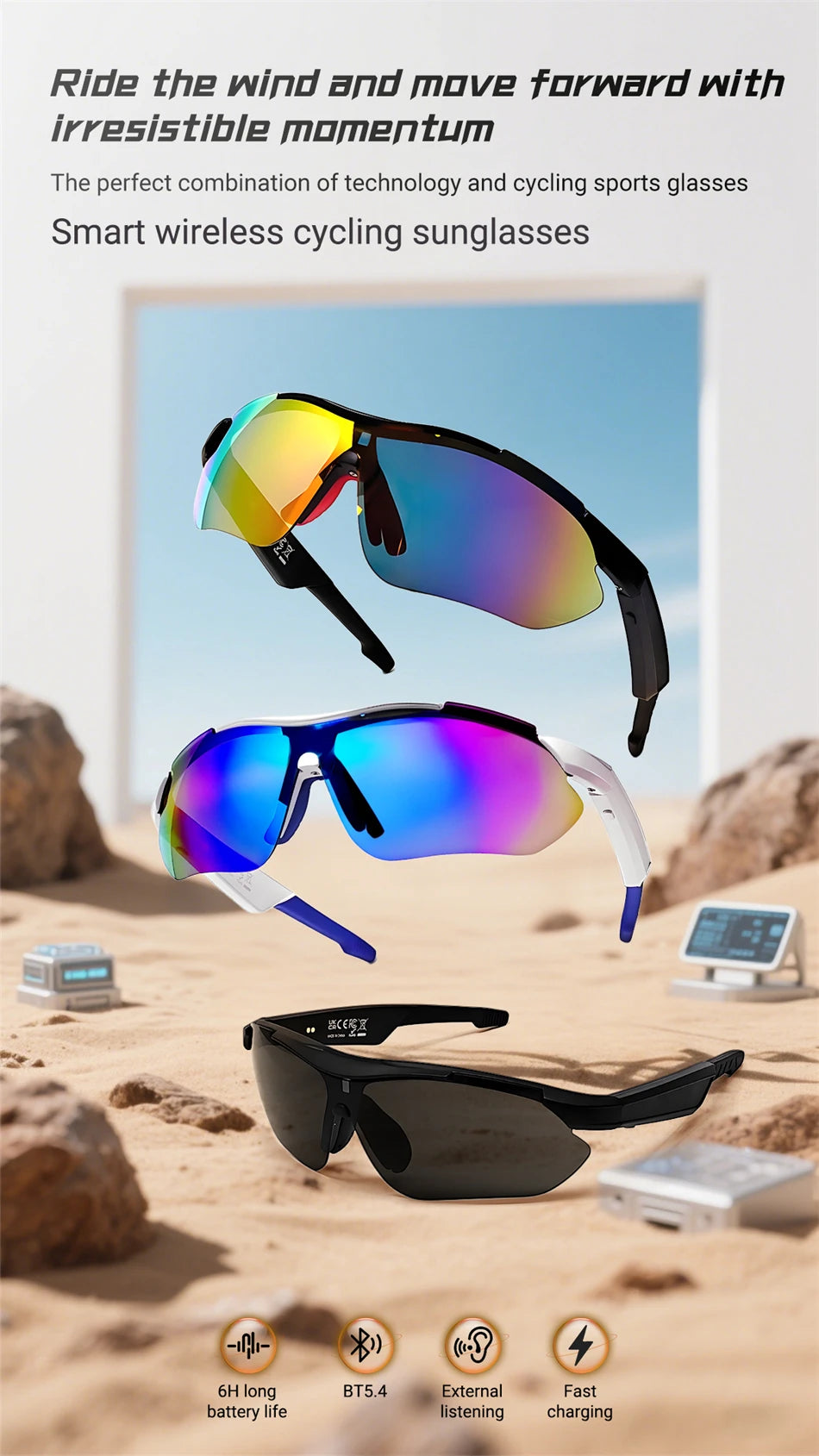 Intelligente Bluetooth-Brille zum Musikhören, Telefonanrufe, Radfahren, Sport, Kopfhörer, UV-Schutz, Intelligenz, Sonnenbrille für Männer und Frauen