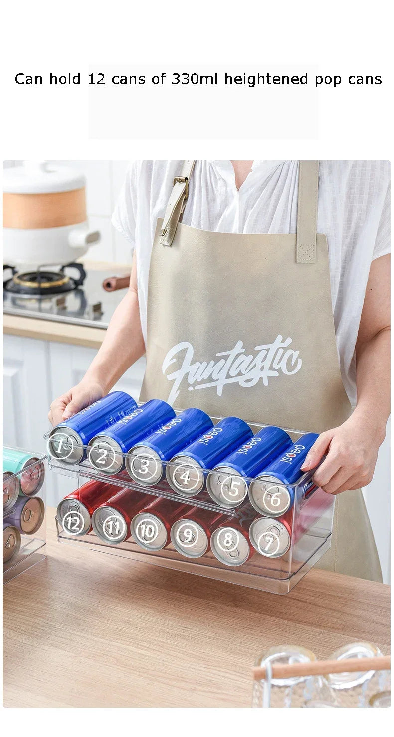 Stapelbarer Kühlschrank-Organizer, Behälter, Pop-Soda-Dosenspender, Getränkehalter für Kühlschrank, durchsichtiges Kunststoff-Aufbewahrungsregal für Lebensmittel in Dosen