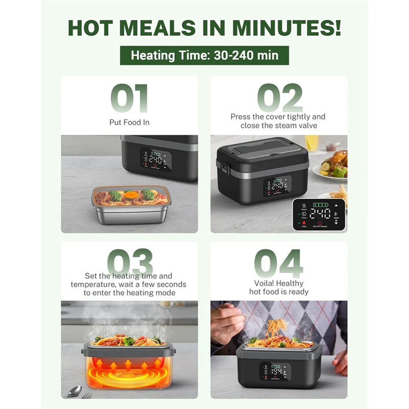 Elektrische Lunchbox mit Akku – 16.000 mAh, kabellos & selbstheizend