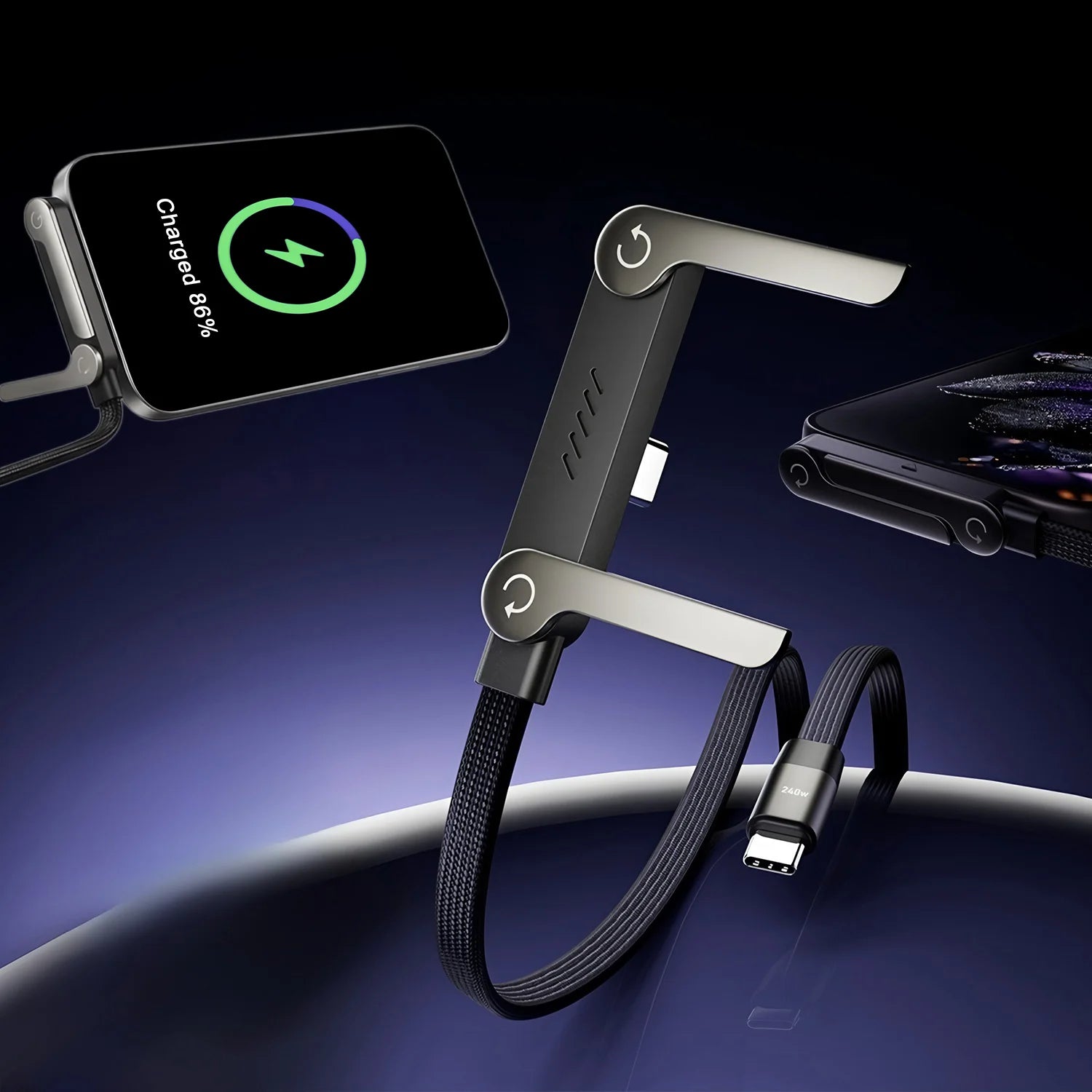 240 W Schnellladung, faltbarer Handyhalter, Datenkabel, mehrere Winkeleinstellung, stoppfreies Laden, Telefonhalter, PD-USB-Kabel