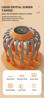 20 Massageköpfe Orange Kopfhaut Kopfmassagegerät Rotlicht Vibrator Octopus Scratcher zur Entspannung Stress Migräne