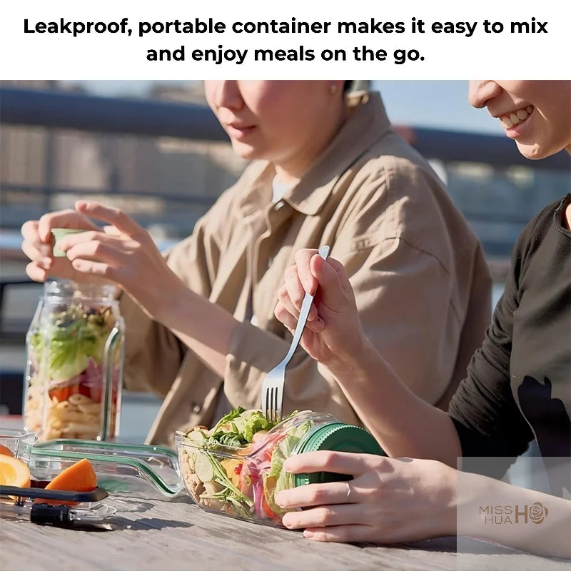 Praktisches Salat-Einmachglas mit Verbandbehälter, seitlichem Zugang, sicher in Mikrowellen, Gefrierschränken und Spülmaschinen zu verwenden