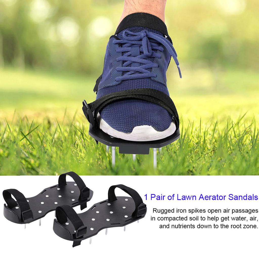 Rasenbelüfter-Schuhe, 1 Paar Rasenbelüfter-Sandalen, robuste Gras-Schuhe mit Spikes und Kunststoffschnalle, Gartenwerkzeug, Rasensandalen